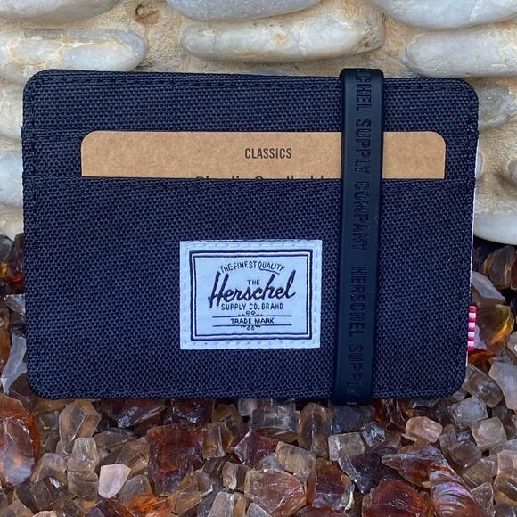 NWT New Herschel Men's Black Charlie Slim Cardholder ID Wallet RFID Travel Work - Picture 5 of 10